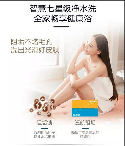 海爾纖享熱水器AS搭載智慧七星級凈水洗，可使洗浴水質更健康